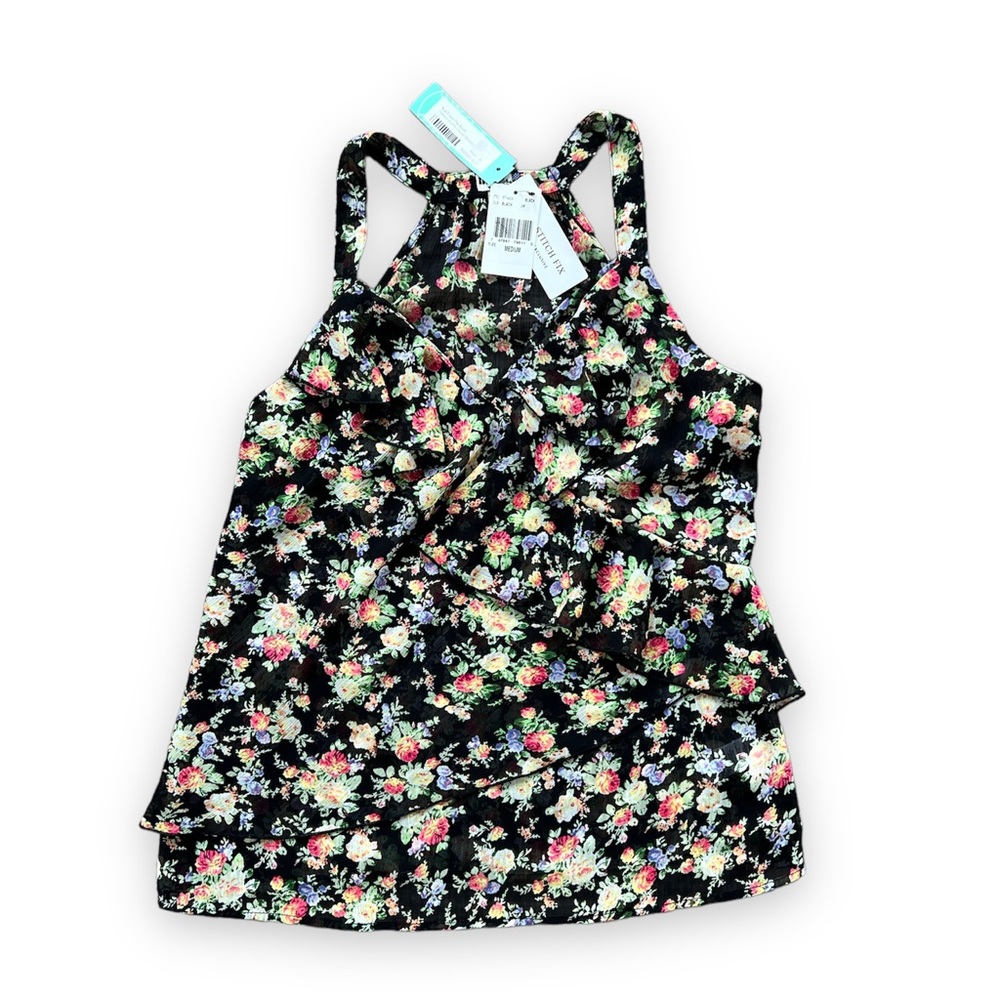 Kut from the Kloth Women Black Floral Sleeveless Blouse M